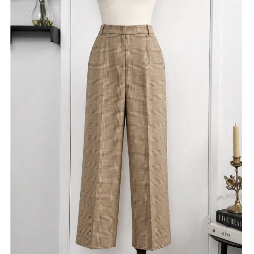 Vintage Talbots Beige Plaid Trouser Pants Women’s High Rise Tailored Career 8